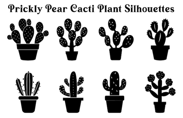 Set of Vector potted plants silhouette Black and white Potted Desert plant Clipart Collection