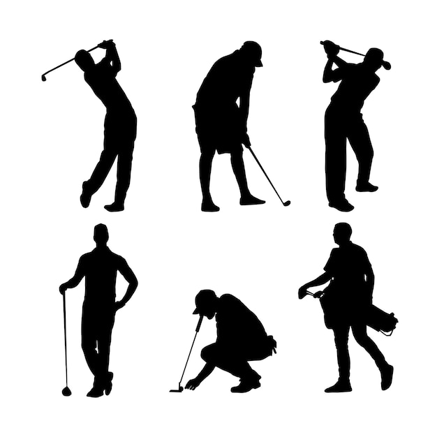 Набор векторных силуэтов профессиональных игроков в гольф