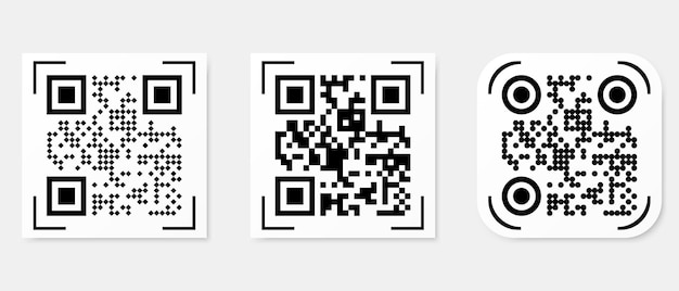 Набор векторных символов QR-кода образца для сканирования смартфона, изолированные на белом фоне.