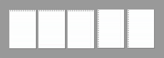 ノートメッセージの準備ができている各種ストライプスパイラルノートパッドのノートコレクションのためのベクトルの現実的な空白の裏地付きノートブックシートのセットコピースペースクリーンデザインモックアップテンプレートを透明に分離