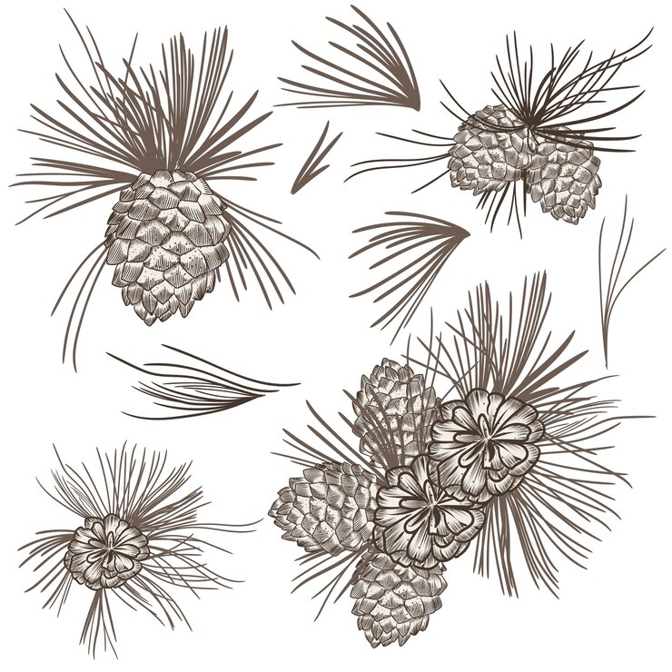 Vector set of vector realistic fur tree corns for chirstmas design