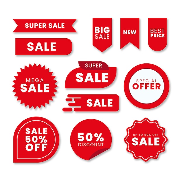 Set of vector red starburst sunburst badges Simple flat style vintage labels stickers with sale