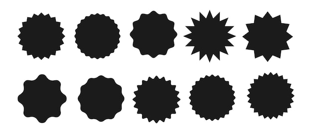 Vector set of vector red starburst sunburst badges simple flat style vintage labels stickers