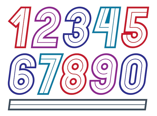 로고타입 디자인에 사용하기에 가장 적합한 0에서 9까지의 벡터 복고풍 굵은 숫자 집합입니다.