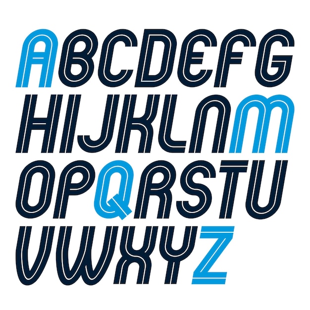 Set of vector rounded bold capital alphabet letters made with white lines, can be used in poster creation for social or commercial announcement