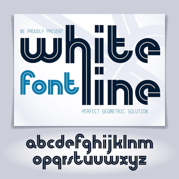 Set of vector rounded lower case English alphabet letters with white stripes, best for use in corporate logotype design.