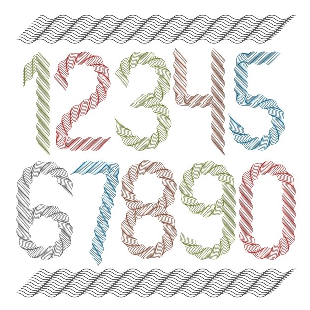 Set of vector rounded numbers created using guilloche ornate, decorate waves. Can be used for certificate design.