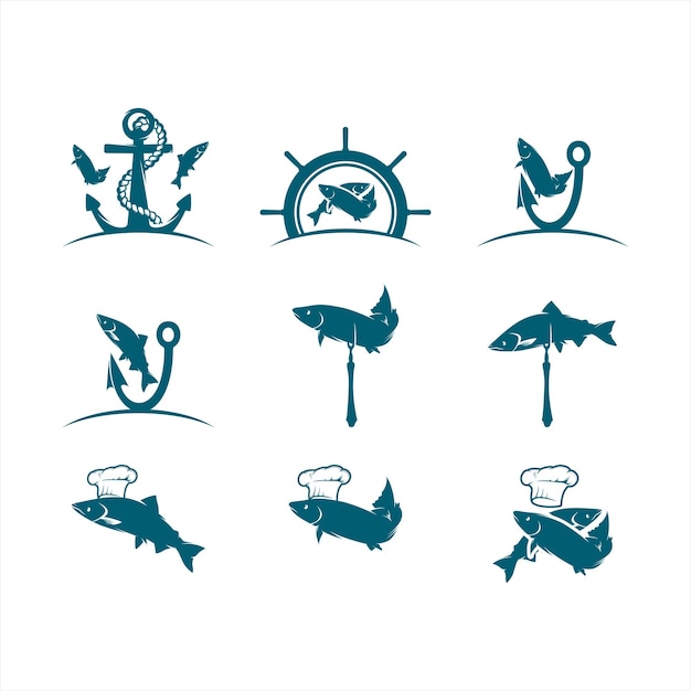 Set of vector sea, fish, restaurant logo design