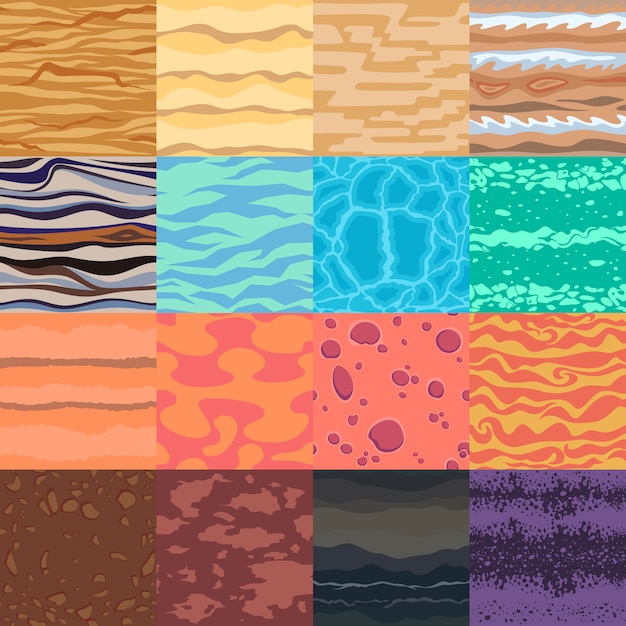 Set of vector seamless cartoon textures.