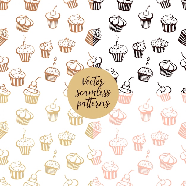 Set of vector seamless muffin patterns