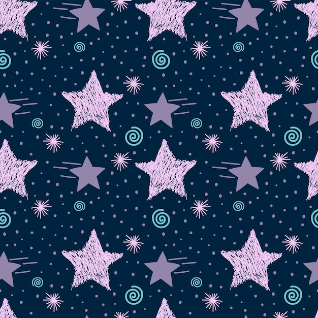 A set of vector seamless pattern with doodle stars hand drawn vector doodles