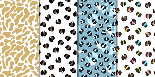 Set of vector seamless patterns. Leopard, giraffe