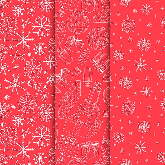 ベクトルのシームレスなクリスマスパターン手描きデザインメリークリスマス描画背景のセット