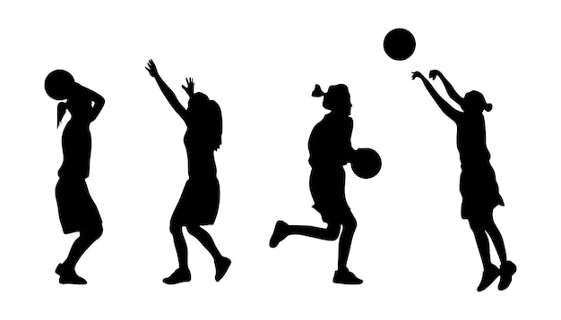 Set vector silhouettes of woman basketball