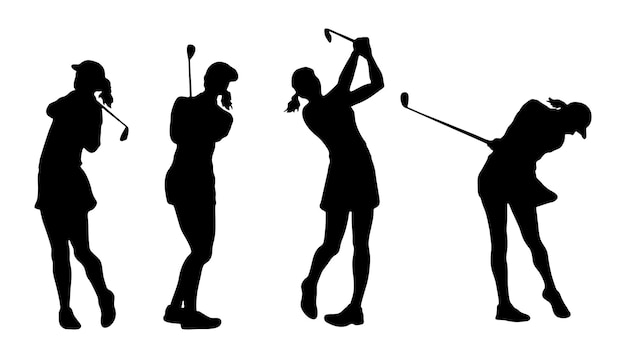 Set vector silhouettes of woman golf