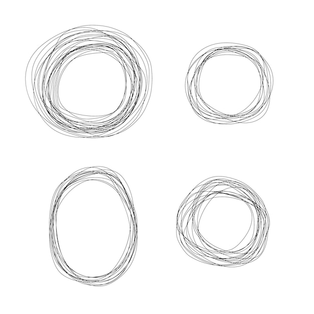 set of vector sketchy scribble line circle frames