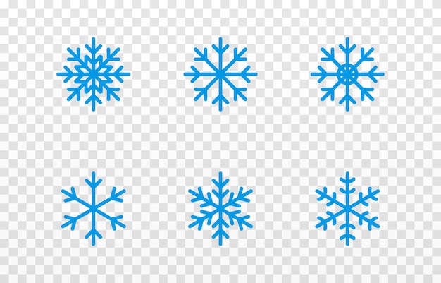 Set of vector snowflakes. Blue snowflakes png. Snowflakes of different shapes, sizes PNG. Snow.