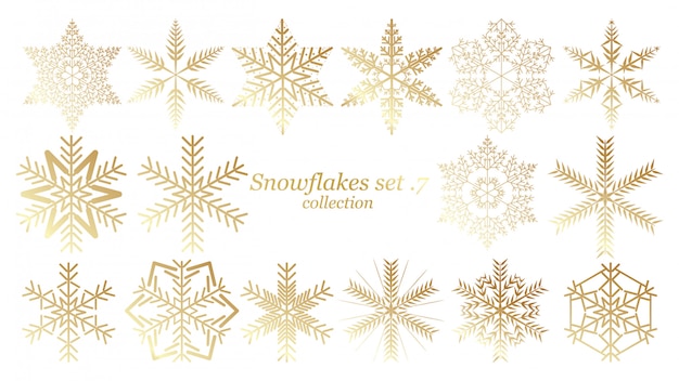 Set di vettore fiocchi di neve disegno di natale con colore oro