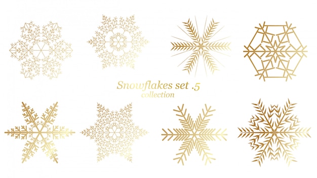 Set of vector Snowflakes Christmas with gold luxury color