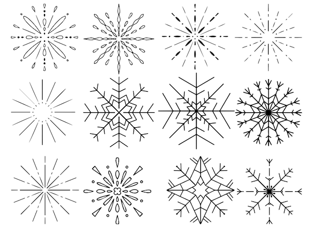 ベクトル雪片を設定します。スノーフレークの冬の装飾のコレクション。