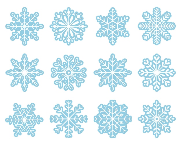 Set of vector snowflakes isolated on white background Simple flat style