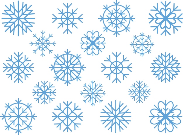 Set of vector snowflakes on a transparent background