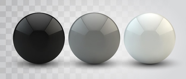 Set of vector spheres and balls on a white background with a shadow.