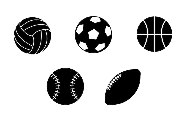 Vector a set of vector sports ball icons black balls for football volleyball tennis basketball rugby