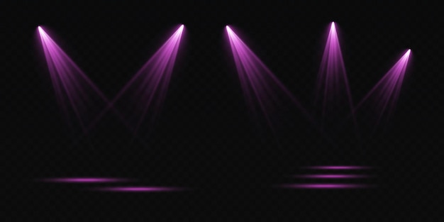 set of vector spotlights various forms of light purple color stage projector stage background american spotlight light effects previous illustration