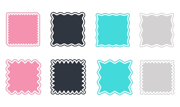 Vector set of vector squares icons stickers squares with outline colored on white simple vintage flat