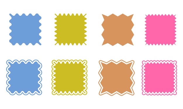 Set of vector squares icons without outline and with outline sharp corners colored on white