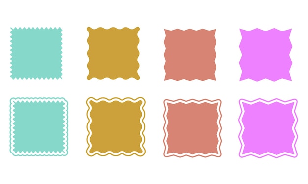 Vector set of vector squares icons without outline and with outline soft corners colored on white