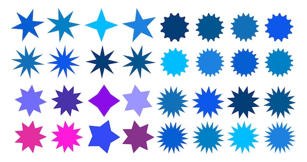 Vector set of vector starburst sunburst badges collection blue different gradient color simple style vintage labels design elements colored stickers vector illustration eps10 of types and colors icon