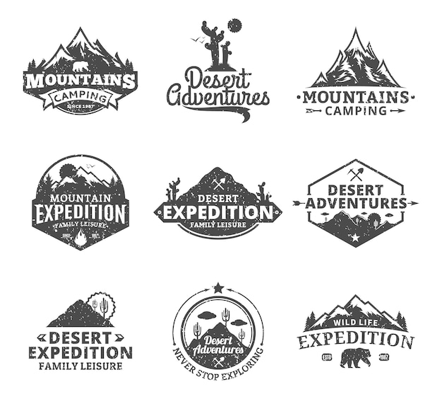set of vector summer mountain and outdoor adventures logo