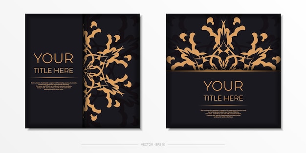 Set Vector Template postcards in black color with Indian patterns Printready invitation design with mandala ornament