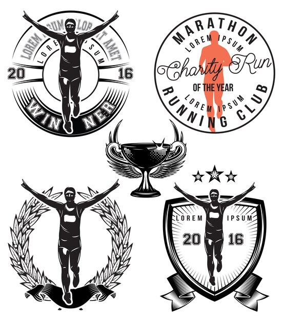 Set vector template with stylish sports athlete for marathon