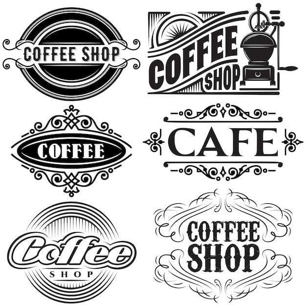 Набор векторных шаблонов в различных ретро-стилях для рекламы кофе