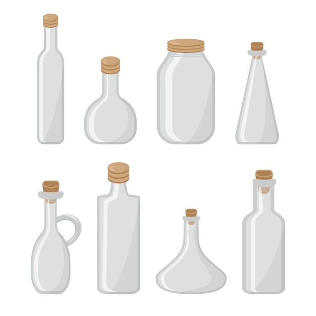 Set vector templates of empty transparent glass bottles packaging vector