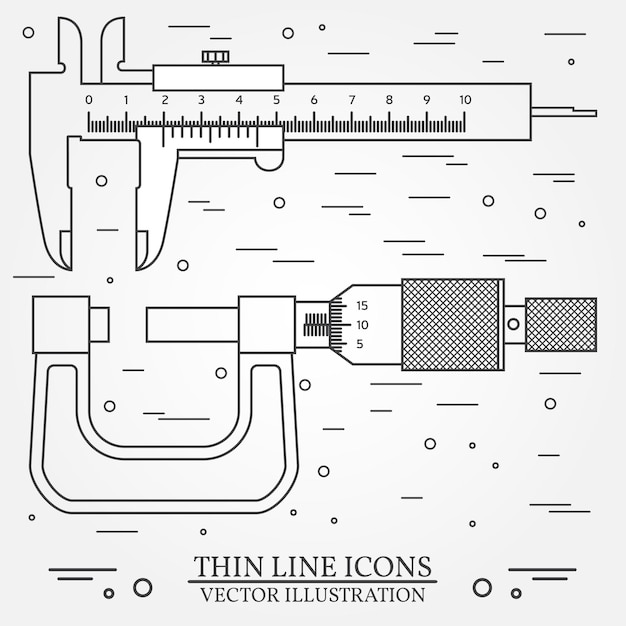 Set vector thin line icons caliper and micrometer For web desi