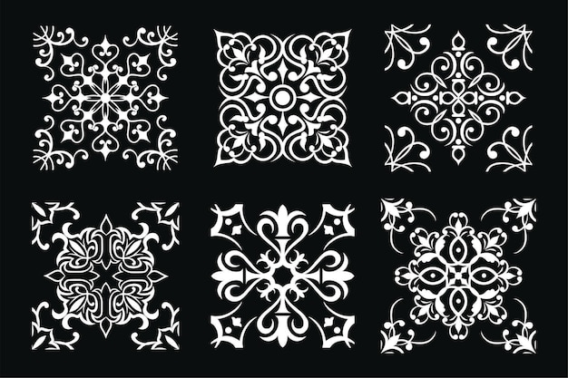 Set di tessere vettoriali con disegni in bianco e nero