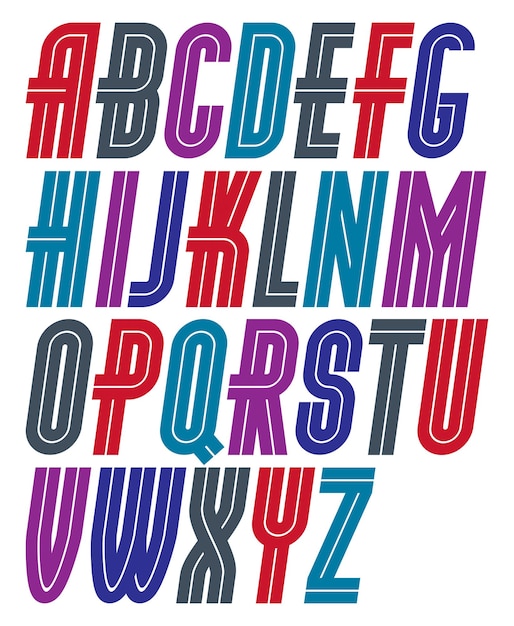 Vector set of vector upper case bold regular english alphabet letters made with white lines, can be used for logo creation in public relations business