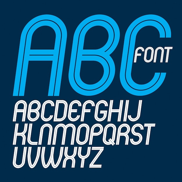 Vettore set di lettere maiuscole vettoriali arrotondate delicate dell'alfabeto inglese realizzate con linee bianche, possono essere utilizzate per la creazione di loghi nelle attività di pubbliche relazioni