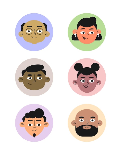 Set of vector user avatar male and female faces multi ethnic user pics face icons