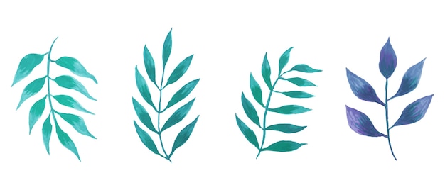 Set of vector watercolor leaves.