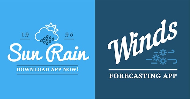 Set of Vector Weather Icons and Logotypes of Business Forecasting Apps and Channels