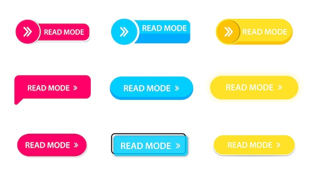 Set of vector web buttons. read more colorful button collection. read more, colorful modern buttons for web site and ui