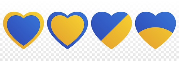 Set of vector yellowblue hearts png Hearts in support of Ukraine PNG heart love Ukraine