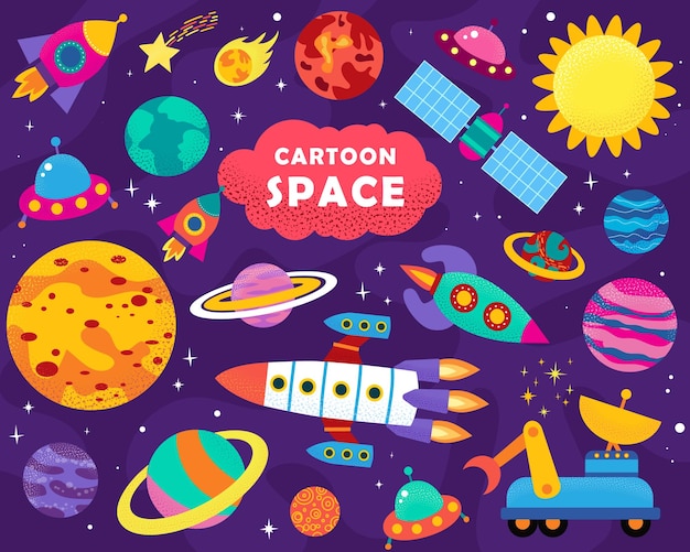 set vectorillustraties in cartoonstijl over ruimte