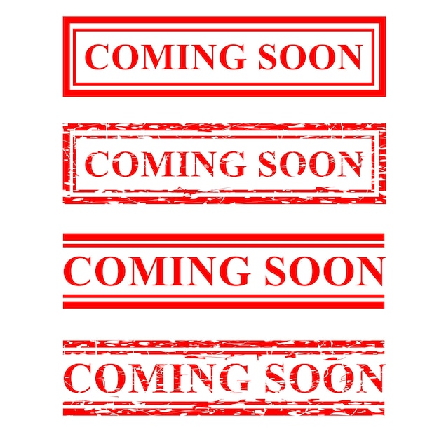 Vector set vectorrectangle red rubber stamp coming soon