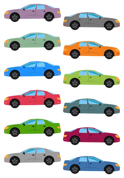 Set veelkleurige auto geïsoleerde vectorillustratiexA